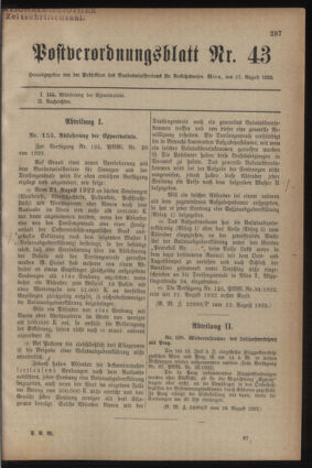 Post- und Telegraphen-Verordnungsblatt für das Verwaltungsgebiet des K.-K. Handelsministeriums 19220817 Seite: 1