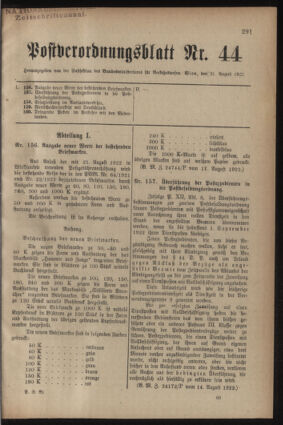 Post- und Telegraphen-Verordnungsblatt für das Verwaltungsgebiet des K.-K. Handelsministeriums 19220821 Seite: 1