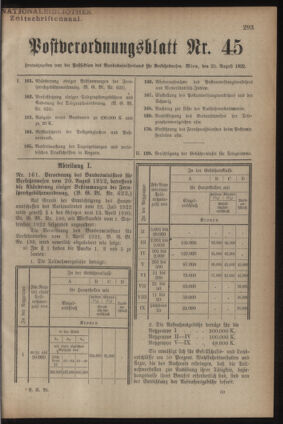 Post- und Telegraphen-Verordnungsblatt für das Verwaltungsgebiet des K.-K. Handelsministeriums 19220825 Seite: 1