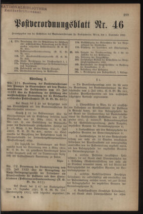 Post- und Telegraphen-Verordnungsblatt für das Verwaltungsgebiet des K.-K. Handelsministeriums 19220901 Seite: 1