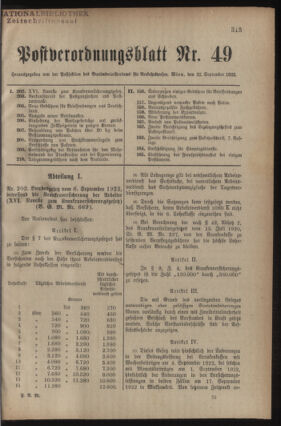 Post- und Telegraphen-Verordnungsblatt für das Verwaltungsgebiet des K.-K. Handelsministeriums 19220922 Seite: 1