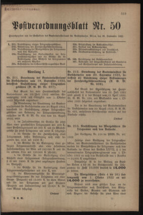 Post- und Telegraphen-Verordnungsblatt für das Verwaltungsgebiet des K.-K. Handelsministeriums 19220928 Seite: 1