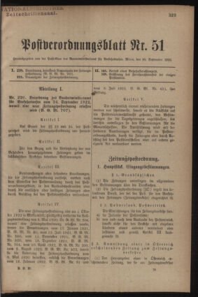 Post- und Telegraphen-Verordnungsblatt für das Verwaltungsgebiet des K.-K. Handelsministeriums 19220930 Seite: 1