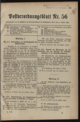 Post- und Telegraphen-Verordnungsblatt für das Verwaltungsgebiet des K.-K. Handelsministeriums 19221031 Seite: 1