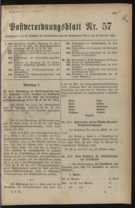 Post- und Telegraphen-Verordnungsblatt für das Verwaltungsgebiet des K.-K. Handelsministeriums 19221110 Seite: 1