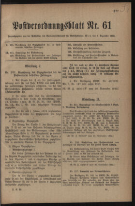 Post- und Telegraphen-Verordnungsblatt für das Verwaltungsgebiet des K.-K. Handelsministeriums 19221209 Seite: 1