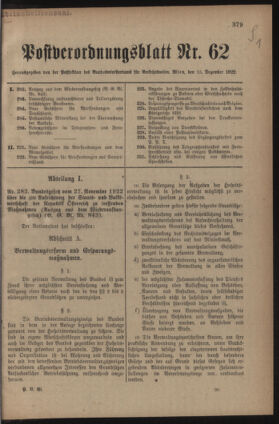 Post- und Telegraphen-Verordnungsblatt für das Verwaltungsgebiet des K.-K. Handelsministeriums 19221215 Seite: 1