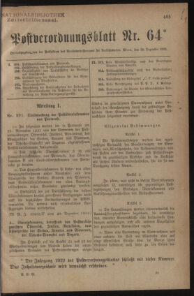 Post- und Telegraphen-Verordnungsblatt für das Verwaltungsgebiet des K.-K. Handelsministeriums 19221230 Seite: 1