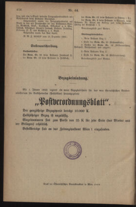 Post- und Telegraphen-Verordnungsblatt für das Verwaltungsgebiet des K.-K. Handelsministeriums 19221230 Seite: 10