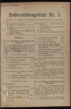 Post- und Telegraphen-Verordnungsblatt für das Verwaltungsgebiet des K.-K. Handelsministeriums 19230123 Seite: 1