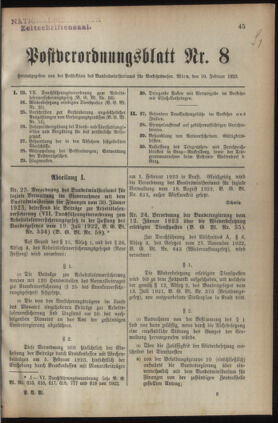 Post- und Telegraphen-Verordnungsblatt für das Verwaltungsgebiet des K.-K. Handelsministeriums 19230210 Seite: 1