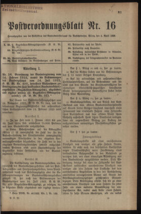 Post- und Telegraphen-Verordnungsblatt für das Verwaltungsgebiet des K.-K. Handelsministeriums 19230405 Seite: 1