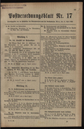 Post- und Telegraphen-Verordnungsblatt für das Verwaltungsgebiet des K.-K. Handelsministeriums 19230410 Seite: 1