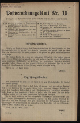 Post- und Telegraphen-Verordnungsblatt für das Verwaltungsgebiet des K.-K. Handelsministeriums 19230423 Seite: 1