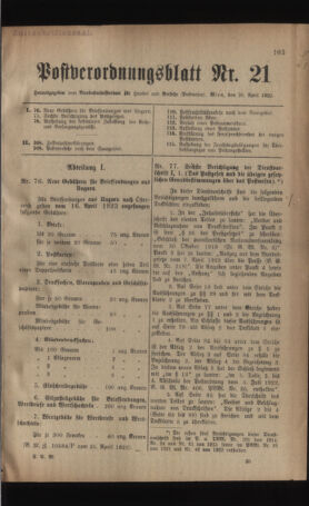 Post- und Telegraphen-Verordnungsblatt für das Verwaltungsgebiet des K.-K. Handelsministeriums 19230428 Seite: 1