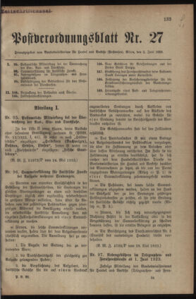 Post- und Telegraphen-Verordnungsblatt für das Verwaltungsgebiet des K.-K. Handelsministeriums 19230602 Seite: 1