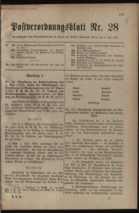 Post- und Telegraphen-Verordnungsblatt für das Verwaltungsgebiet des K.-K. Handelsministeriums 19230609 Seite: 1