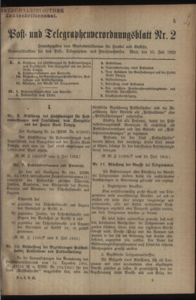 Post- und Telegraphen-Verordnungsblatt für das Verwaltungsgebiet des K.-K. Handelsministeriums 19230710 Seite: 1