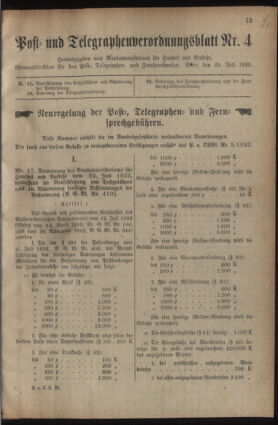 Post- und Telegraphen-Verordnungsblatt für das Verwaltungsgebiet des K.-K. Handelsministeriums 19230725 Seite: 1