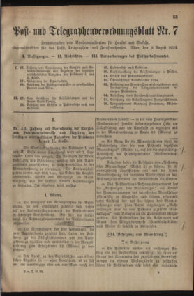 Post- und Telegraphen-Verordnungsblatt für das Verwaltungsgebiet des K.-K. Handelsministeriums 19230809 Seite: 1