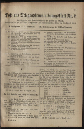 Post- und Telegraphen-Verordnungsblatt für das Verwaltungsgebiet des K.-K. Handelsministeriums 19230814 Seite: 1