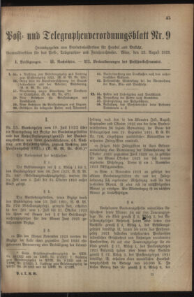 Post- und Telegraphen-Verordnungsblatt für das Verwaltungsgebiet des K.-K. Handelsministeriums 19230823 Seite: 1