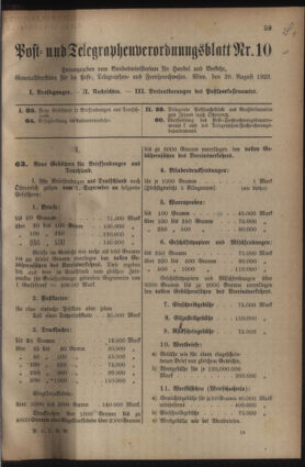 Post- und Telegraphen-Verordnungsblatt für das Verwaltungsgebiet des K.-K. Handelsministeriums 19230829 Seite: 1