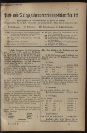 Post- und Telegraphen-Verordnungsblatt für das Verwaltungsgebiet des K.-K. Handelsministeriums 19230914 Seite: 1