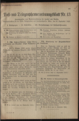 Post- und Telegraphen-Verordnungsblatt für das Verwaltungsgebiet des K.-K. Handelsministeriums 19230920 Seite: 1