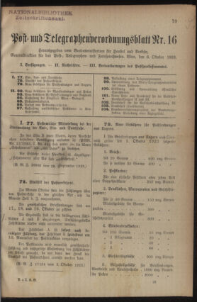 Post- und Telegraphen-Verordnungsblatt für das Verwaltungsgebiet des K.-K. Handelsministeriums 19231006 Seite: 1