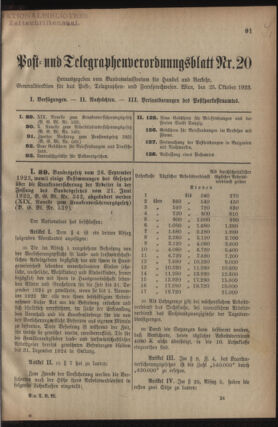 Post- und Telegraphen-Verordnungsblatt für das Verwaltungsgebiet des K.-K. Handelsministeriums 19231025 Seite: 1