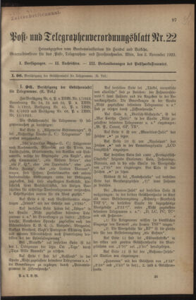 Post- und Telegraphen-Verordnungsblatt für das Verwaltungsgebiet des K.-K. Handelsministeriums 19231102 Seite: 1