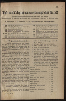 Post- und Telegraphen-Verordnungsblatt für das Verwaltungsgebiet des K.-K. Handelsministeriums 19231109 Seite: 1