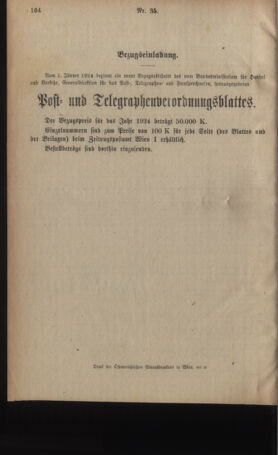 Post- und Telegraphen-Verordnungsblatt für das Verwaltungsgebiet des K.-K. Handelsministeriums 19231224 Seite: 10