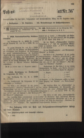 Post- und Telegraphen-Verordnungsblatt für das Verwaltungsgebiet des K.-K. Handelsministeriums 19231229 Seite: 1