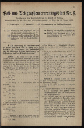 Post- und Telegraphen-Verordnungsblatt für das Verwaltungsgebiet des K.-K. Handelsministeriums 19290123 Seite: 1