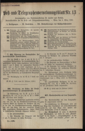 Post- und Telegraphen-Verordnungsblatt für das Verwaltungsgebiet des K.-K. Handelsministeriums 19290308 Seite: 1