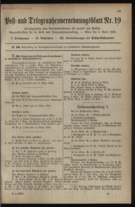 Post- und Telegraphen-Verordnungsblatt für das Verwaltungsgebiet des K.-K. Handelsministeriums 19290402 Seite: 1