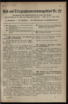 Post- und Telegraphen-Verordnungsblatt für das Verwaltungsgebiet des K.-K. Handelsministeriums 19290416 Seite: 1