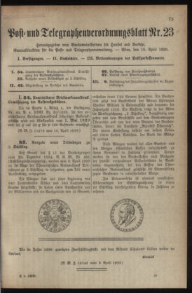 Post- und Telegraphen-Verordnungsblatt für das Verwaltungsgebiet des K.-K. Handelsministeriums 19290419 Seite: 1