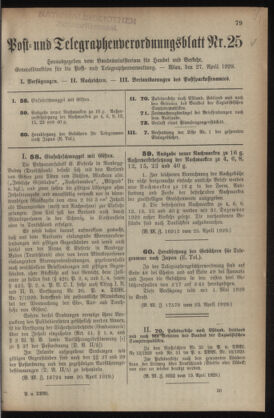 Post- und Telegraphen-Verordnungsblatt für das Verwaltungsgebiet des K.-K. Handelsministeriums 19290427 Seite: 1