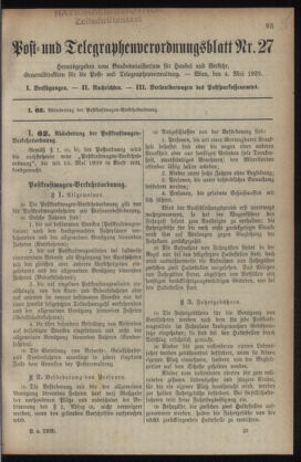 Post- und Telegraphen-Verordnungsblatt für das Verwaltungsgebiet des K.-K. Handelsministeriums 19290504 Seite: 1