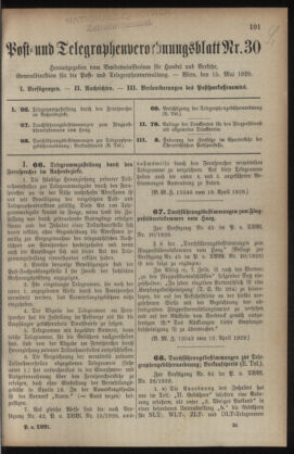 Post- und Telegraphen-Verordnungsblatt für das Verwaltungsgebiet des K.-K. Handelsministeriums 19290515 Seite: 1