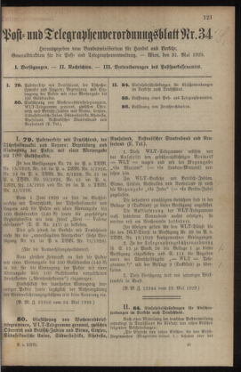 Post- und Telegraphen-Verordnungsblatt für das Verwaltungsgebiet des K.-K. Handelsministeriums 19290531 Seite: 1