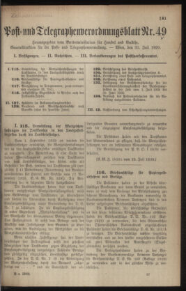 Post- und Telegraphen-Verordnungsblatt für das Verwaltungsgebiet des K.-K. Handelsministeriums 19290731 Seite: 1