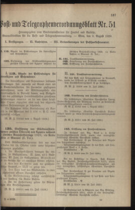 Post- und Telegraphen-Verordnungsblatt für das Verwaltungsgebiet des K.-K. Handelsministeriums 19290809 Seite: 1