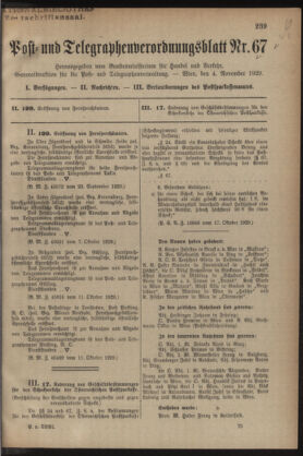 Post- und Telegraphen-Verordnungsblatt für das Verwaltungsgebiet des K.-K. Handelsministeriums 19291104 Seite: 1