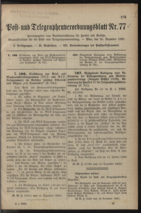 Post- und Telegraphen-Verordnungsblatt für das Verwaltungsgebiet des K.-K. Handelsministeriums 19291220 Seite: 1