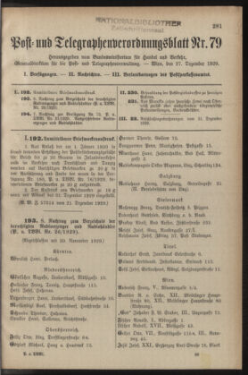 Post- und Telegraphen-Verordnungsblatt für das Verwaltungsgebiet des K.-K. Handelsministeriums 19291227 Seite: 1