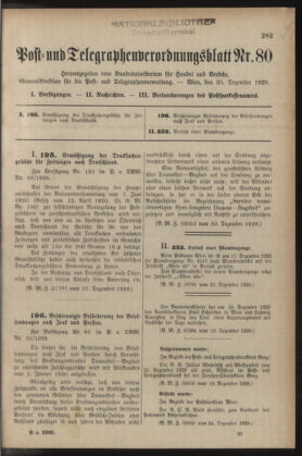 Post- und Telegraphen-Verordnungsblatt für das Verwaltungsgebiet des K.-K. Handelsministeriums 19291230 Seite: 1